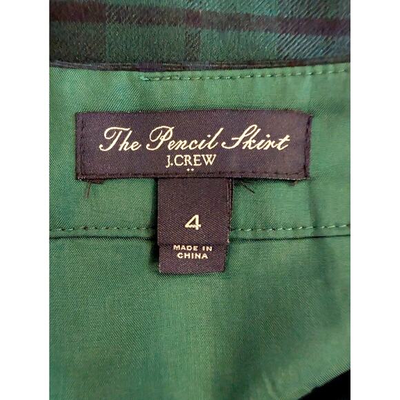 J.Crew Blackwatch Plaid Wool Blend Pencil Skirt Green Blue Size 4 Classic Fit - Picture 3 of 7